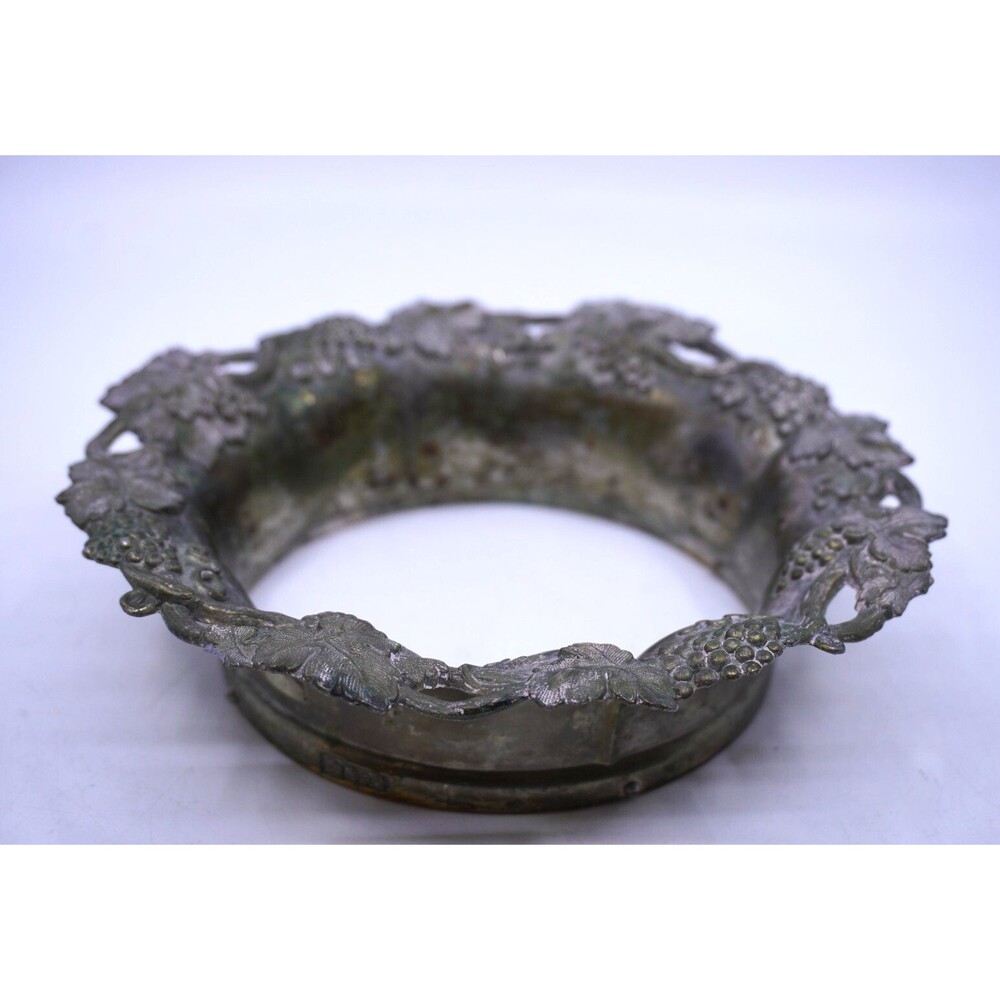 Vintage Eastern Asia Silver Plate Grapes & Leaves Champagne Wine Bottle Coaster